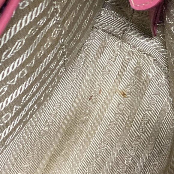 Auth PRADA Logo Jacquard Beige Pink Canvas Leather Shoulder Bag - Picture 15 of 16